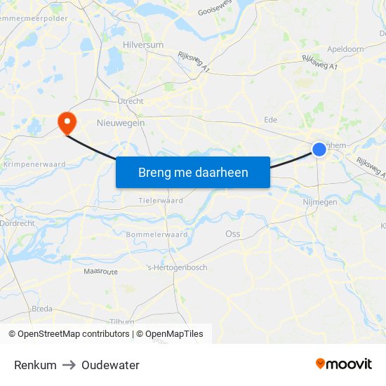 Renkum to Oudewater map