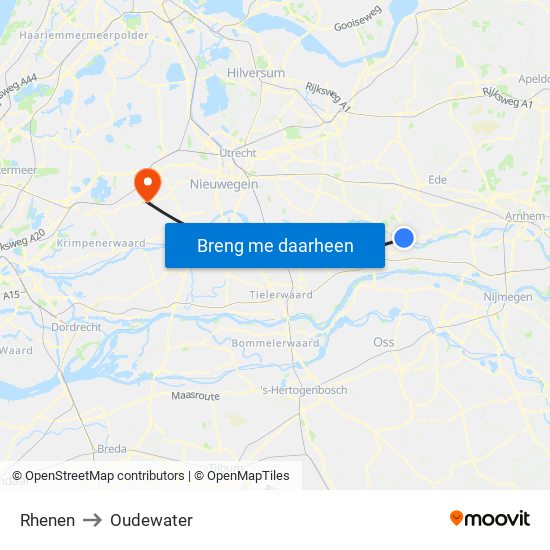 Rhenen to Oudewater map