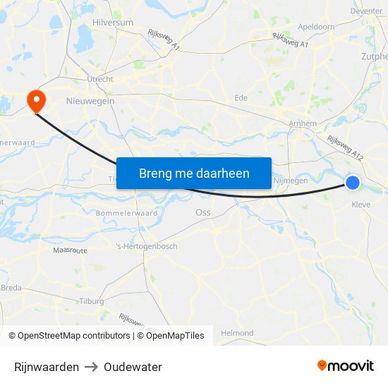 Rijnwaarden to Oudewater map