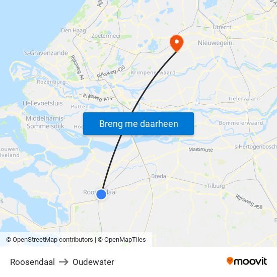 Roosendaal to Oudewater map