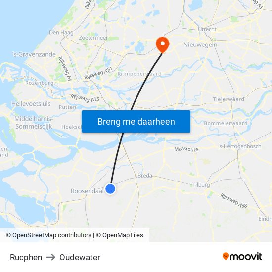 Rucphen to Oudewater map