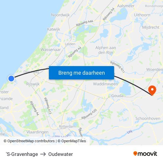 'S-Gravenhage to Oudewater map