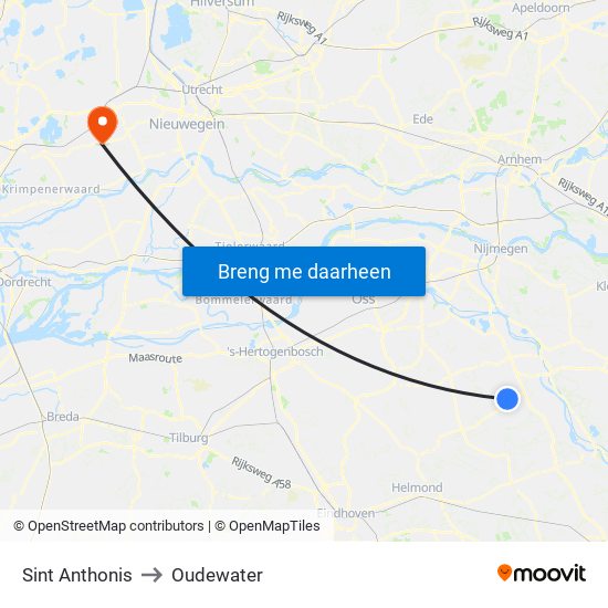 Sint Anthonis to Oudewater map