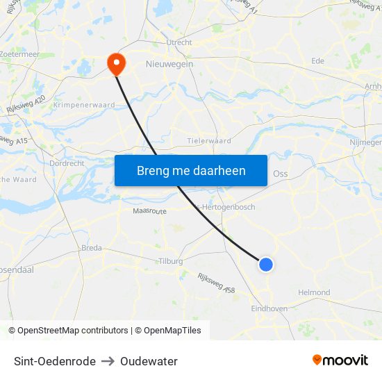 Sint-Oedenrode to Oudewater map
