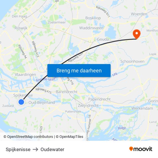 Spijkenisse to Oudewater map