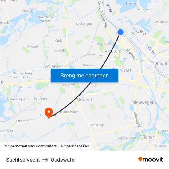 Stichtse Vecht to Oudewater map