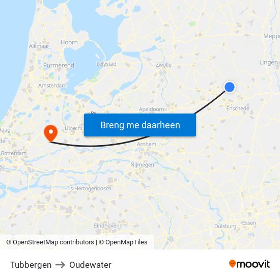 Tubbergen to Oudewater map