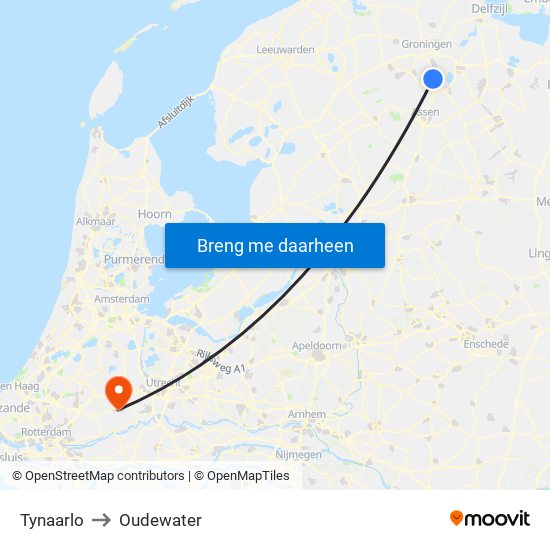 Tynaarlo to Oudewater map