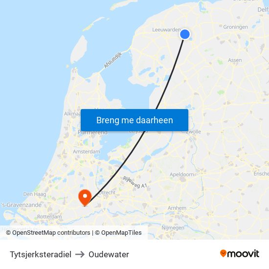 Tytsjerksteradiel to Oudewater map