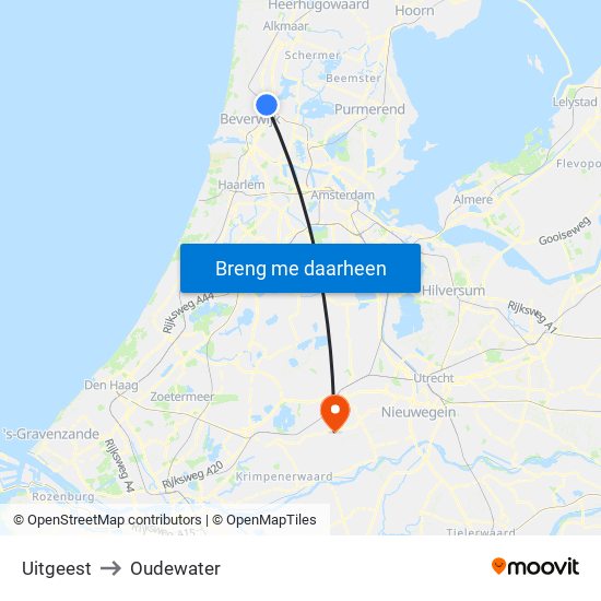 Uitgeest to Oudewater map