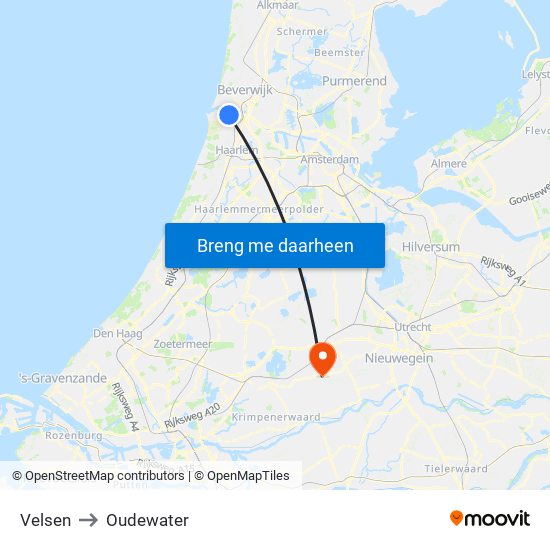 Velsen to Oudewater map