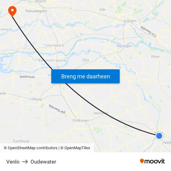 Venlo to Oudewater map