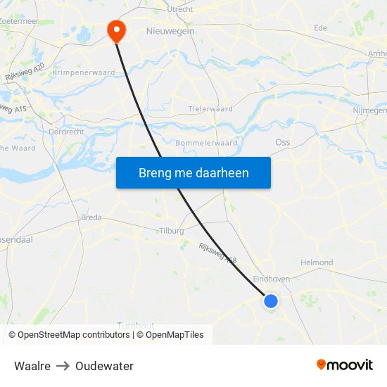 Waalre to Oudewater map