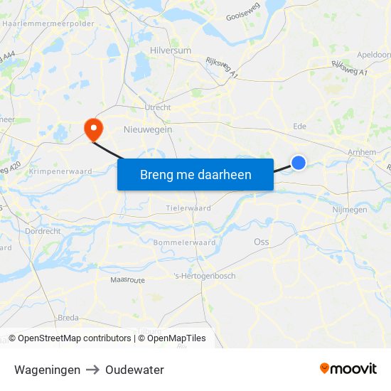 Wageningen to Oudewater map
