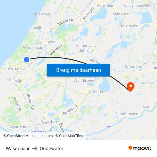Wassenaar to Oudewater map