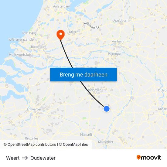 Weert to Oudewater map