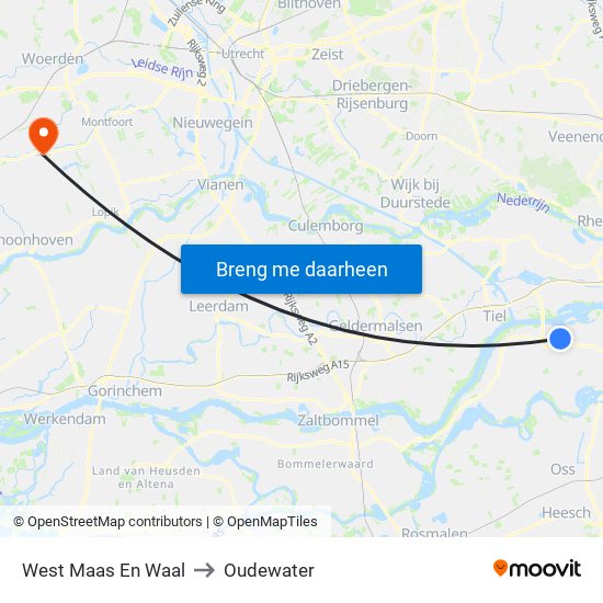 West Maas En Waal to Oudewater map