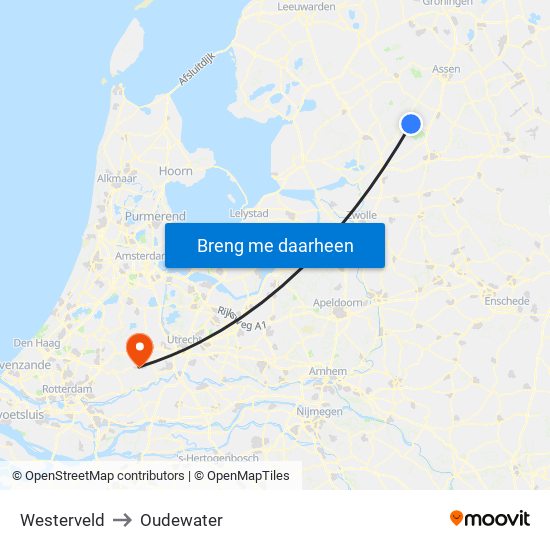 Westerveld to Oudewater map