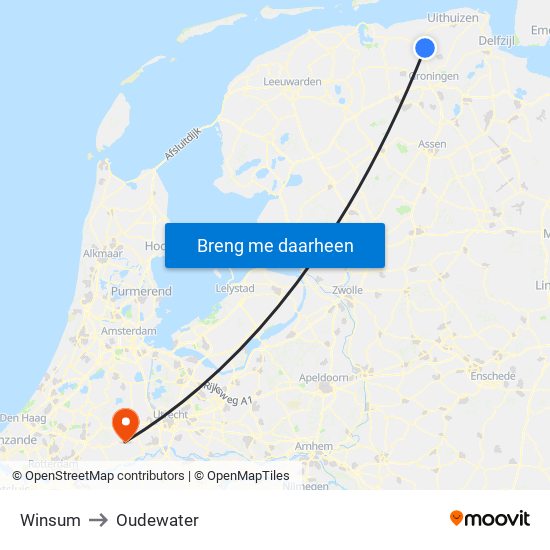 Winsum to Oudewater map