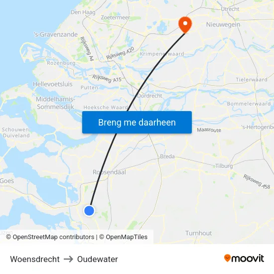 Woensdrecht to Oudewater map