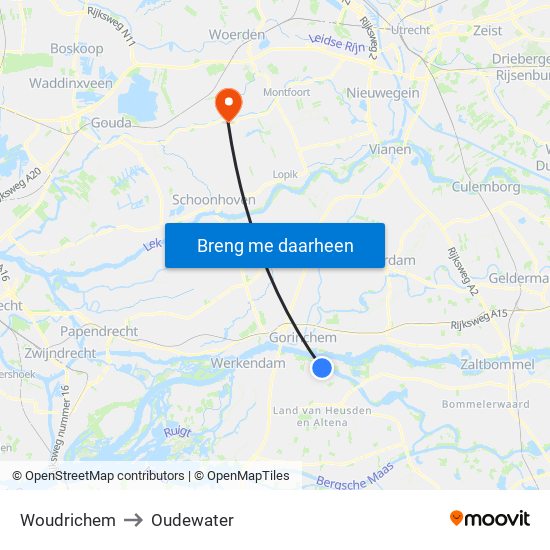 Woudrichem to Oudewater map