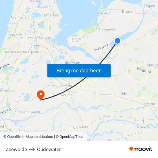 Zeewolde to Oudewater map