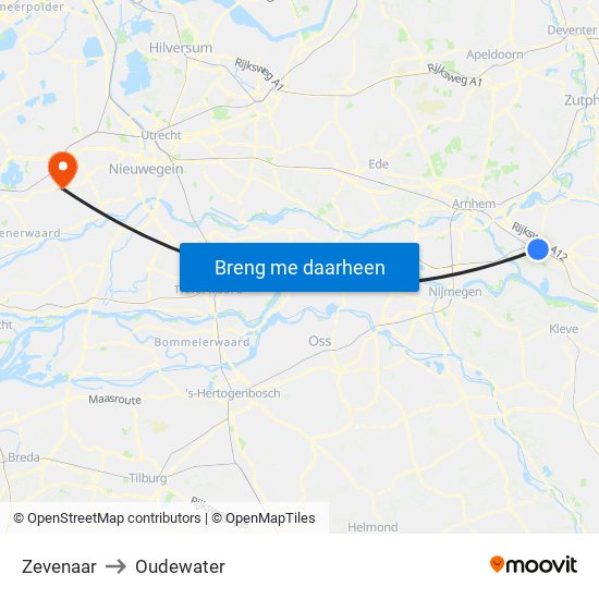 Zevenaar to Oudewater map