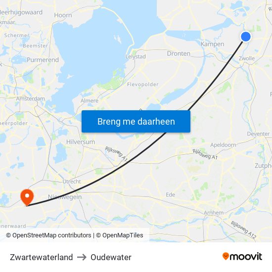 Zwartewaterland to Oudewater map