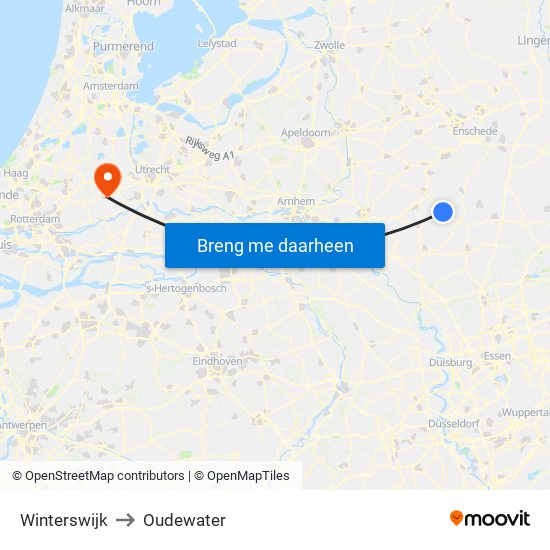 Winterswijk to Oudewater map