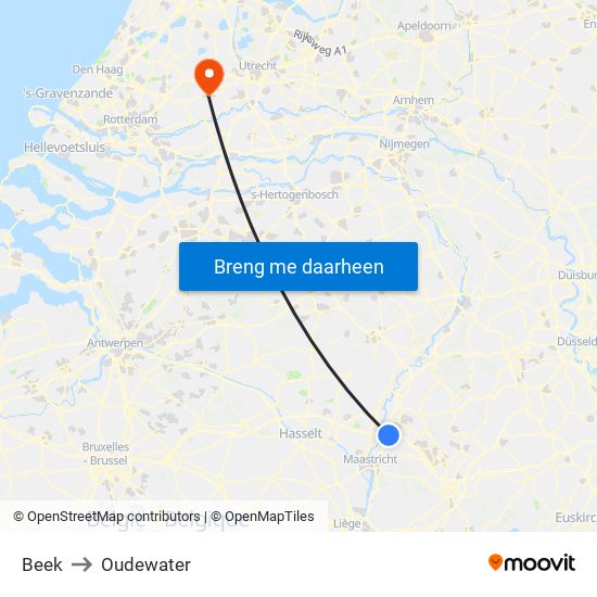 Beek to Oudewater map
