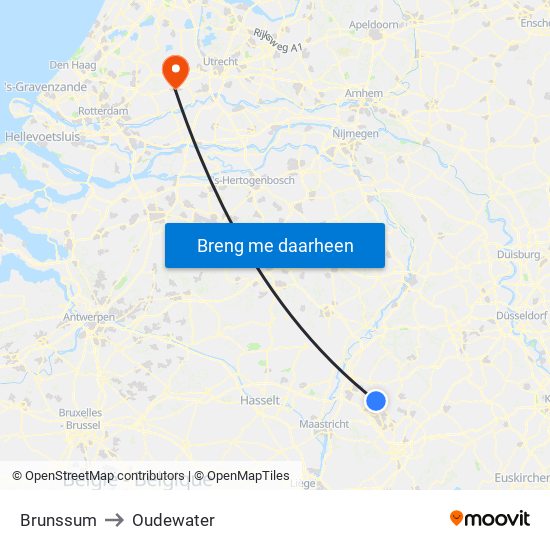 Brunssum to Oudewater map