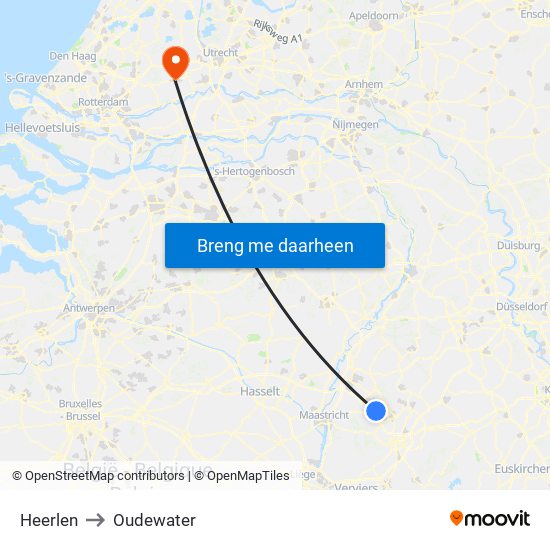 Heerlen to Oudewater map