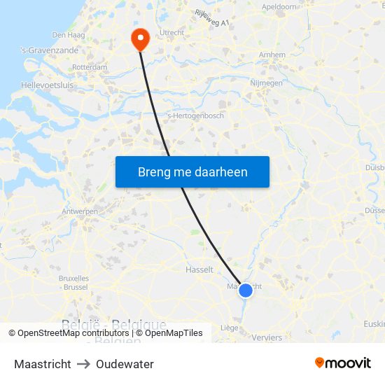 Maastricht to Oudewater map