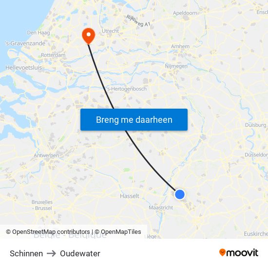 Schinnen to Oudewater map