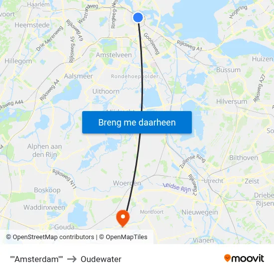 "Amsterdam" to Oudewater map