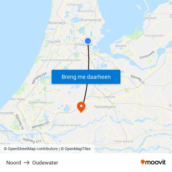 Noord to Oudewater map