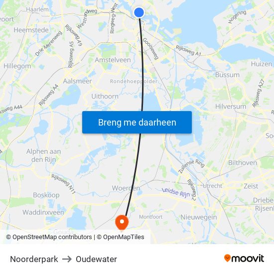 Noorderpark to Oudewater map