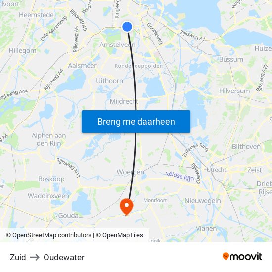 Zuid to Oudewater map