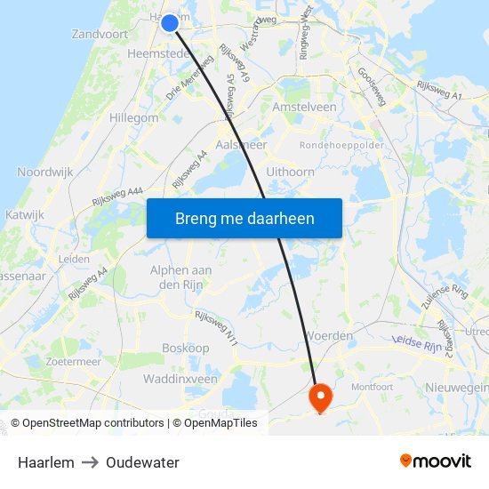 Haarlem to Oudewater map