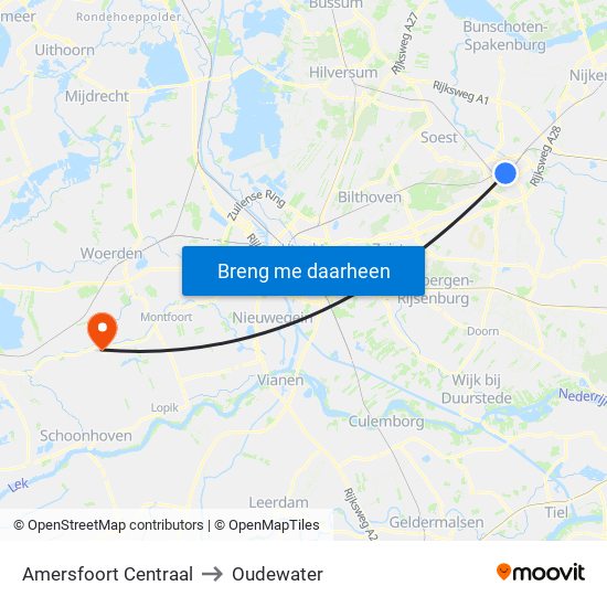 Amersfoort Centraal to Oudewater map