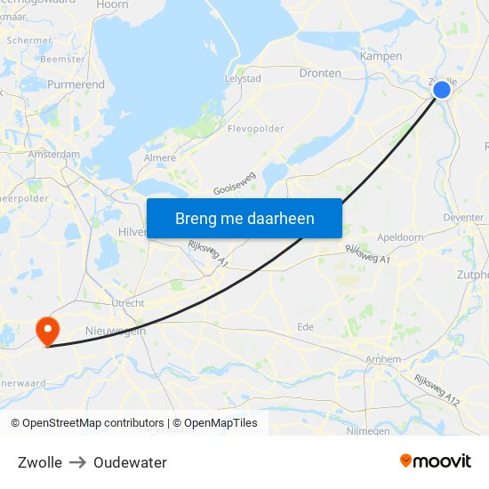 Zwolle to Oudewater map