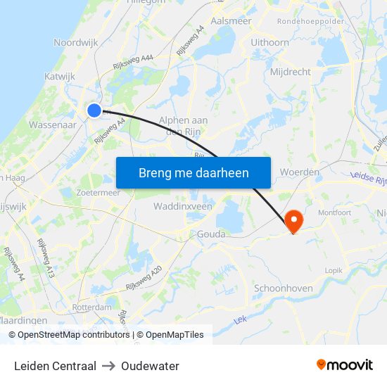 Leiden Centraal to Oudewater map