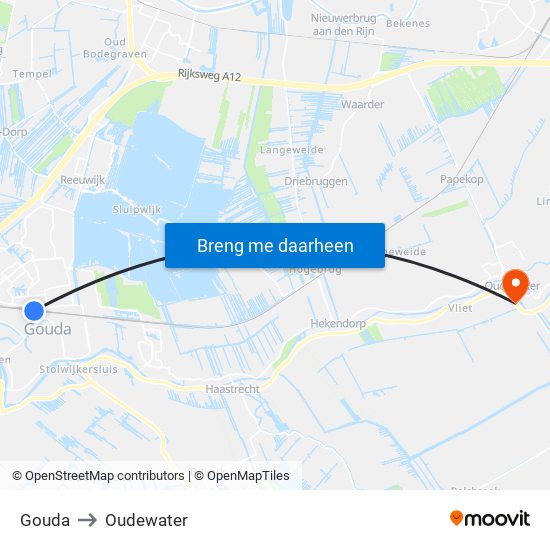 Gouda to Oudewater map