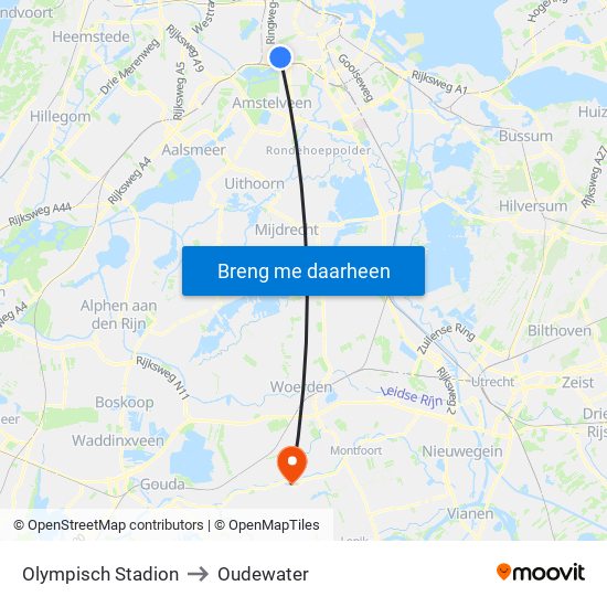 Olympisch Stadion to Oudewater map