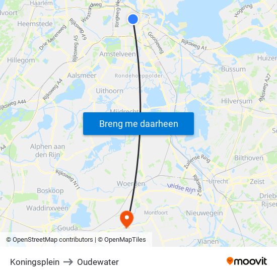 Koningsplein to Oudewater map