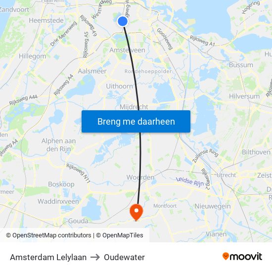 Amsterdam Lelylaan to Oudewater map