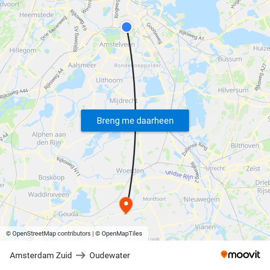 Amsterdam Zuid to Oudewater map