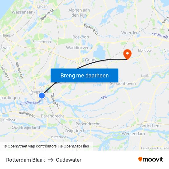 Rotterdam Blaak to Oudewater map