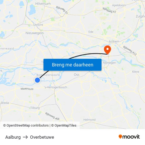 Aalburg to Overbetuwe map