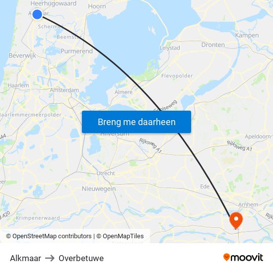 Alkmaar to Overbetuwe map